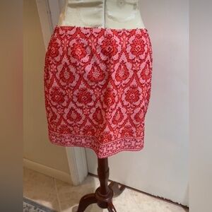 Tracy Reese Linen Silk Seed Beaded Lined Abstract Pink Red Mini Silkland Skirt 6